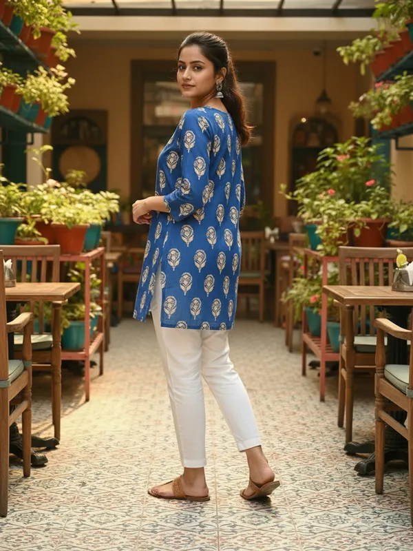 Blue_Trendy_Design_Viscose_Rayon_Formal_Printed_Top_For_Women