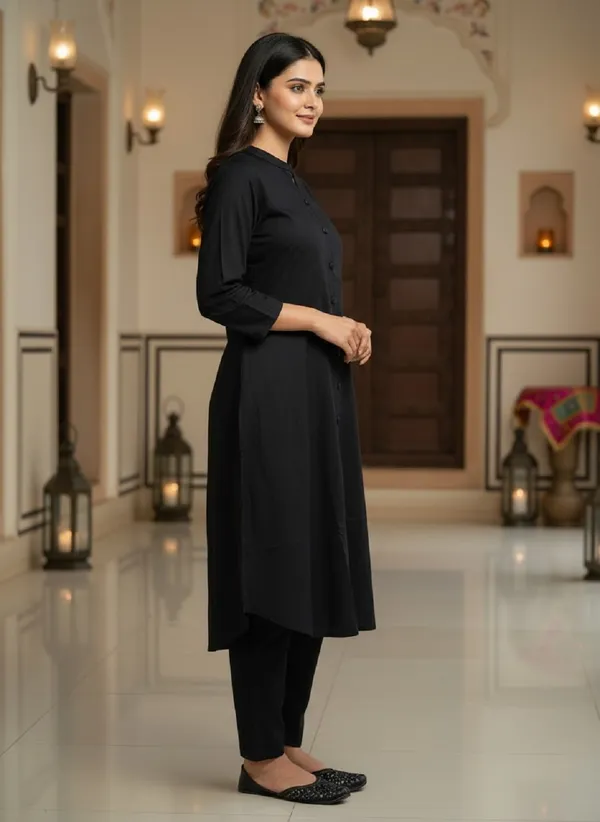 Black_Trendy_Design_Viscose_Rayon_Kurta_Pant_Set_For_Women