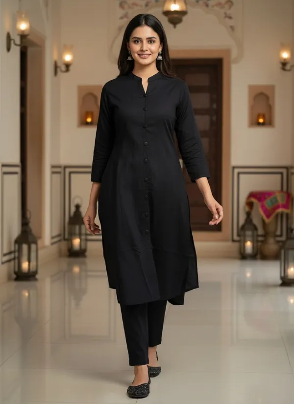 Black_Trendy_Design_Viscose_Rayon_Kurta_Pant_Set_For_Women