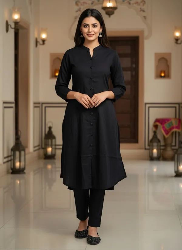 Black_Trendy_Design_Viscose_Rayon_Kurta_Pant_Set_For_Women