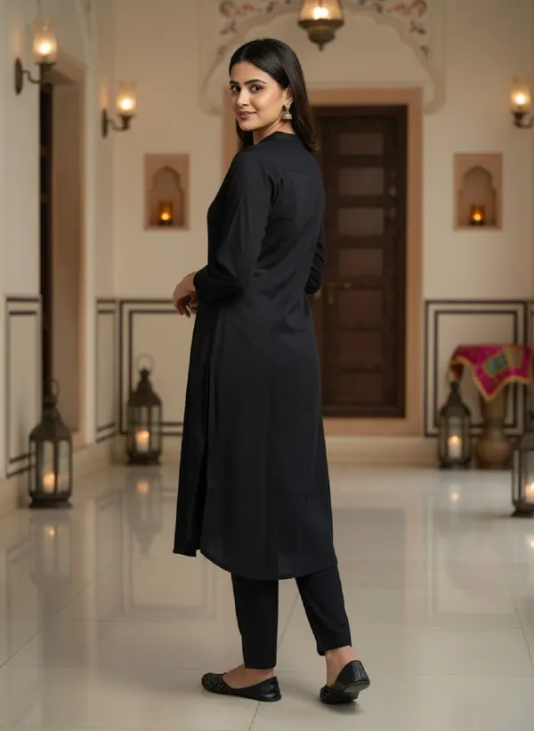 Black_Trendy_Design_Viscose_Rayon_Kurta_Pant_Set_For_Women