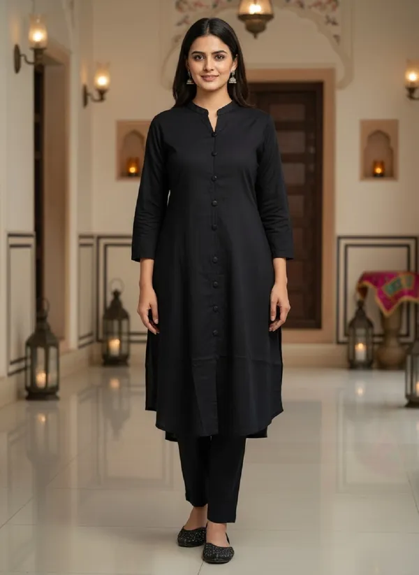 Black_Trendy_Design_Viscose_Rayon_Kurta_Pant_Set_For_Women