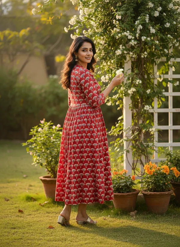 Red_Trendy_Design_Cotton_Rayon_Floral_Print_Gown_Kurta_For_Women