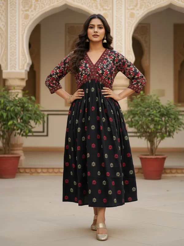 Black_Trendy_Design_Cotton_Rayon_Floral_Print_Gown_Kurta_For_Women