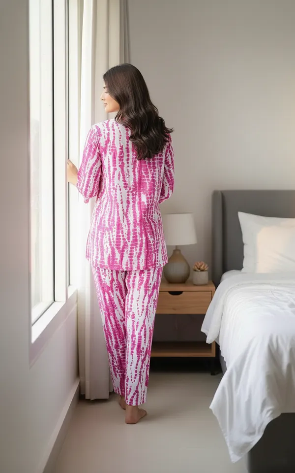 Pink_Trendy_Design_Viscose_Rayon_Polka_Print_Top_&_Pyjama_Set_For_Women