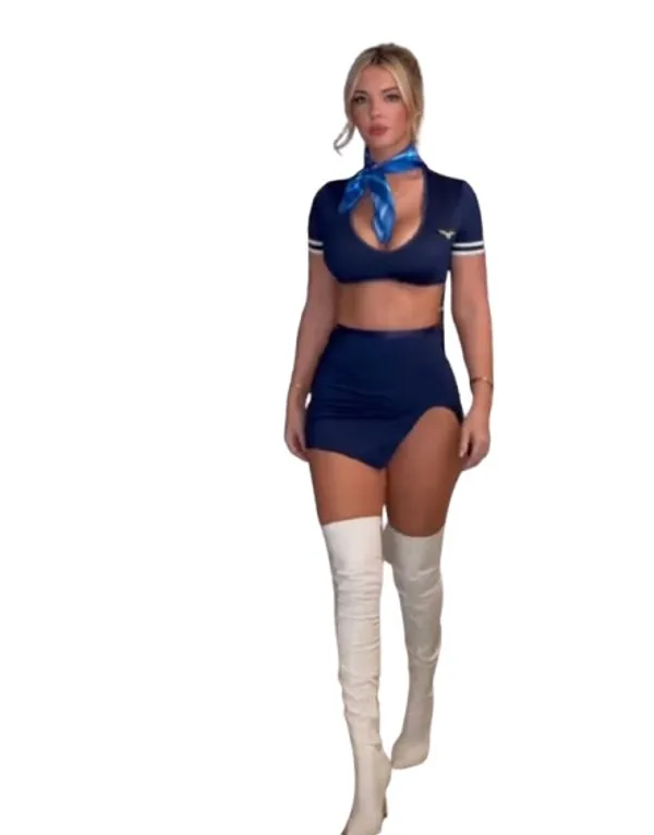 Women�s_Air_Hostess_Style_Babydoll_Lingerie_Set_�_Sexy_Crop_Top_&_Mini_Skirt_Roleplay_Nightwear_without_Scarf_for_Honeymoon_&_Romantic_Nights