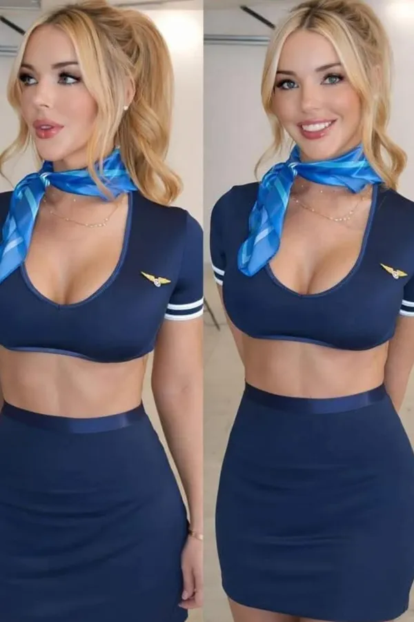 Women�s_Air_Hostess_Style_Babydoll_Lingerie_Set_�_Sexy_Crop_Top_&_Mini_Skirt_Roleplay_Nightwear_without_Scarf_for_Honeymoon_&_Romantic_Nights