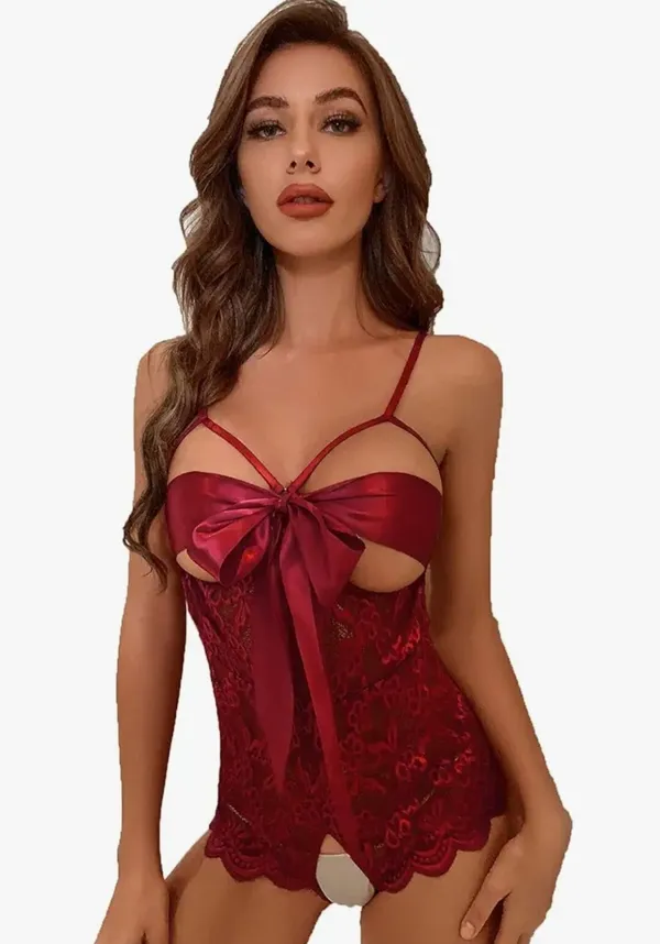 Red_Polyester_Self_Design_Babydoll_For_Women