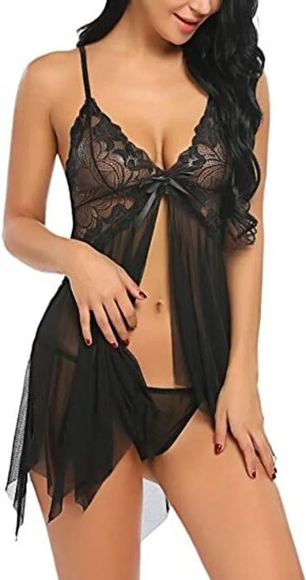 Black_Net_Self_Design_Babydoll_For_Women