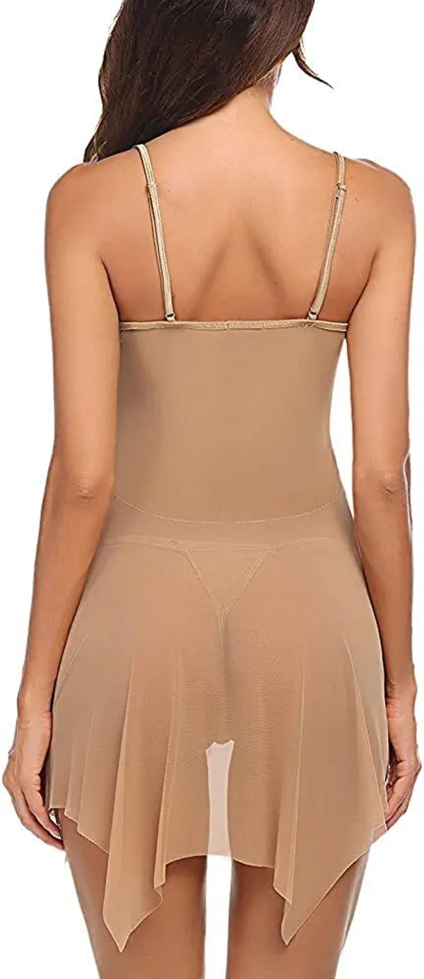 Brown_Net_Self_Design_Babydoll_For_Women
