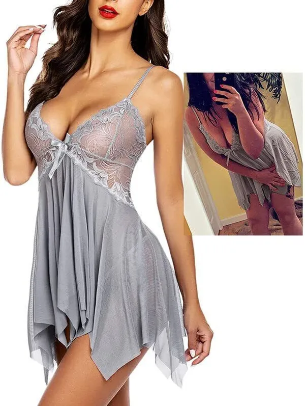 Grey_Net_Self_Design_Babydoll_For_Women