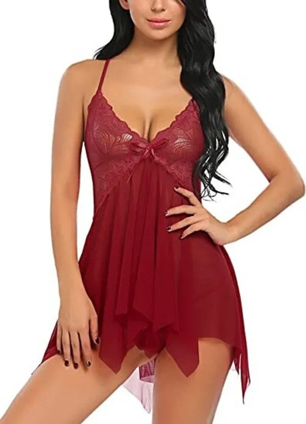 Maroon_Net_Self_Design_Babydoll_For_Women