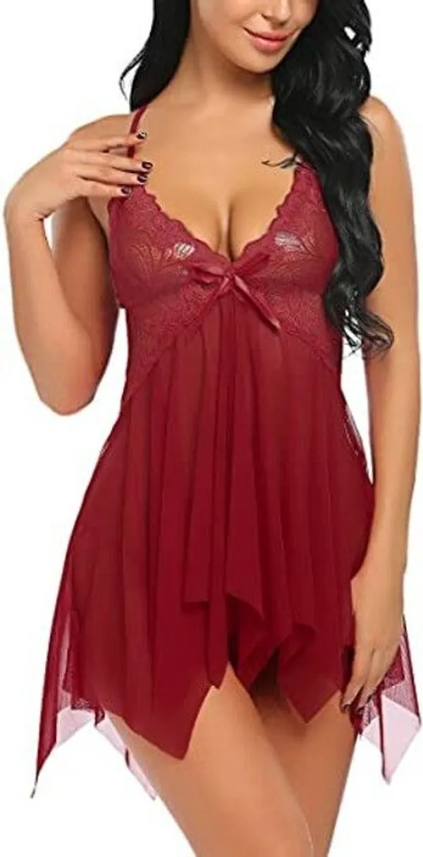 Maroon_Net_Self_Design_Babydoll_For_Women
