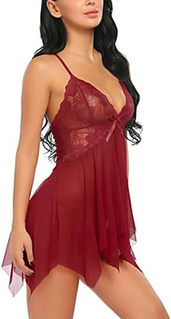 Maroon_Net_Self_Design_Babydoll_For_Women