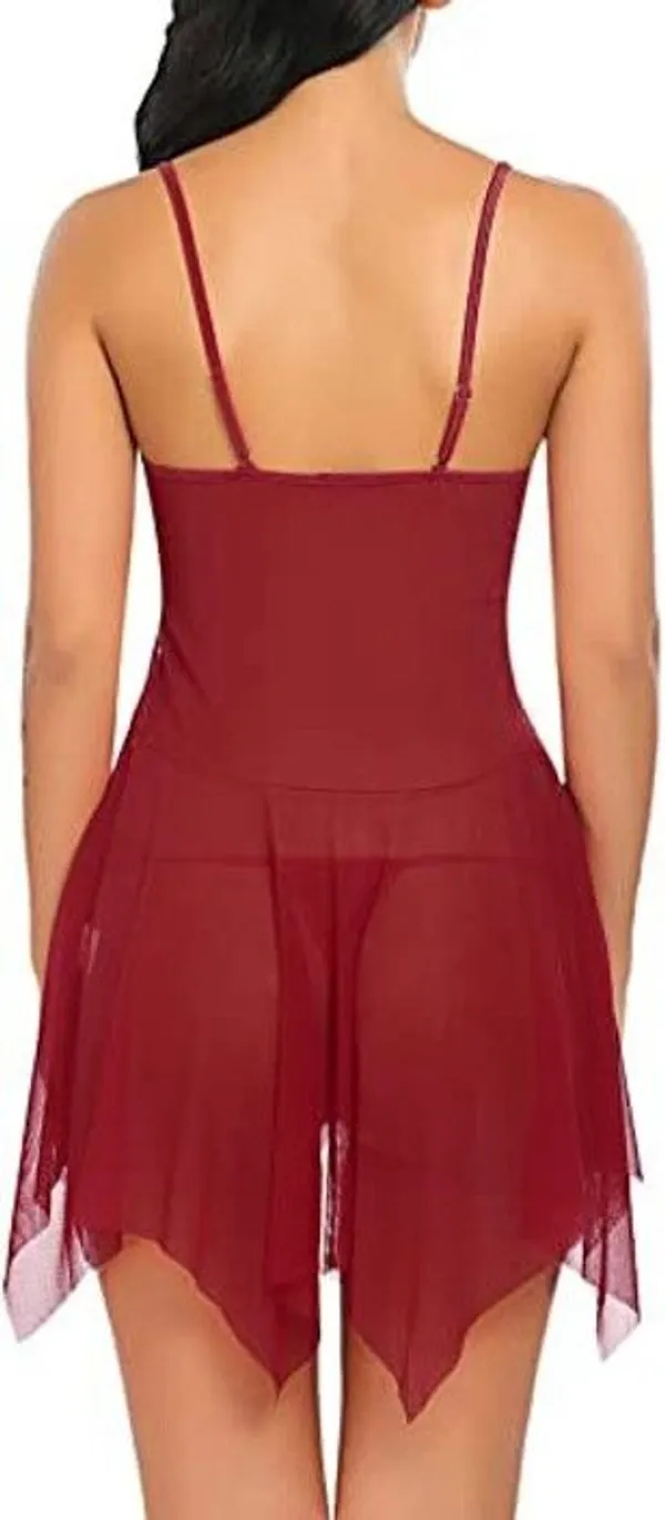 Maroon_Net_Self_Design_Babydoll_For_Women