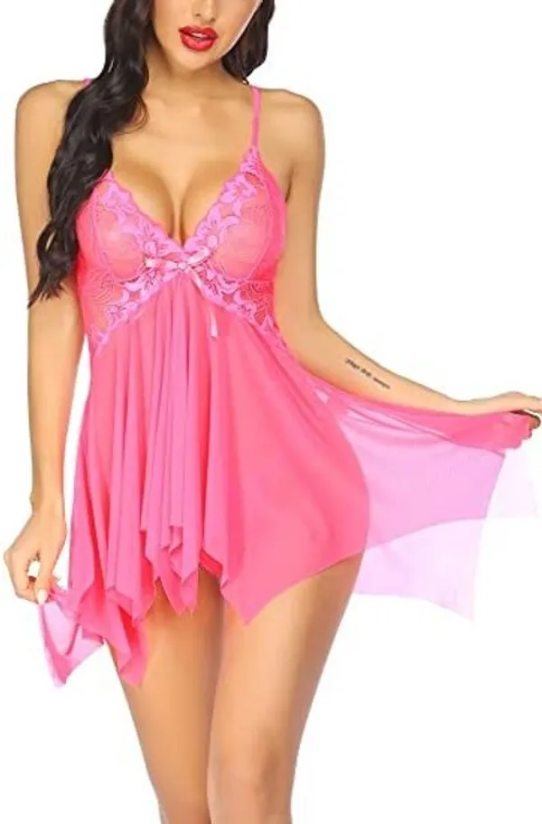 Pink_Net_Self_Design_Babydoll_For_Women