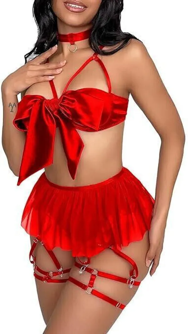 RED_Poly_Satin_Solid_Babydoll_For_Women