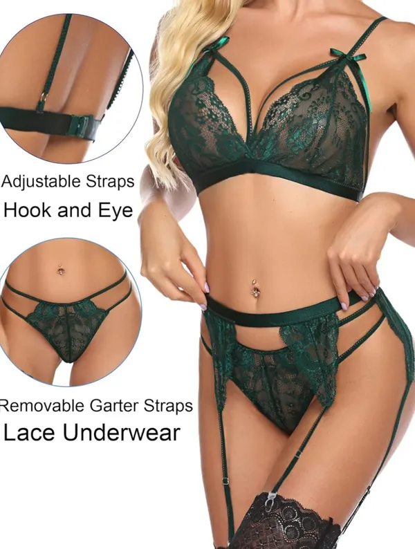 Women_Lingerie_Set_Lace_Teddy_Strap_Babydoll_Bodysuit_with_Garter_Belts,_Bra,_Panty_and_Black_Stocking