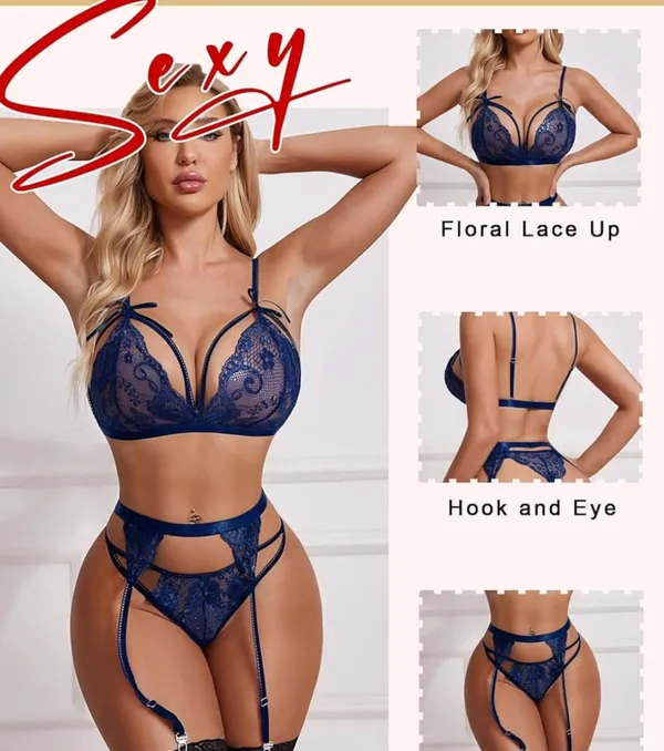 Women_Lingerie_Set_Lace_Teddy_Strap_Babydoll_Bodysuit_with_Garter_Belts,_Bra,_Panty_and_Black_Stocking