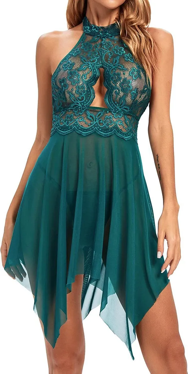 Green_Net_Self_Design_Babydoll_For_Women