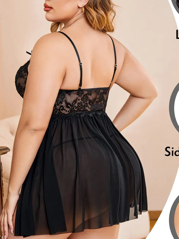 Lingerie_Lace_Babydoll_Womens_Strap_Chemise_Nightgown_V_Neck_Nighty_Mesh_Sleepwear_Side_Slit_Nightdress