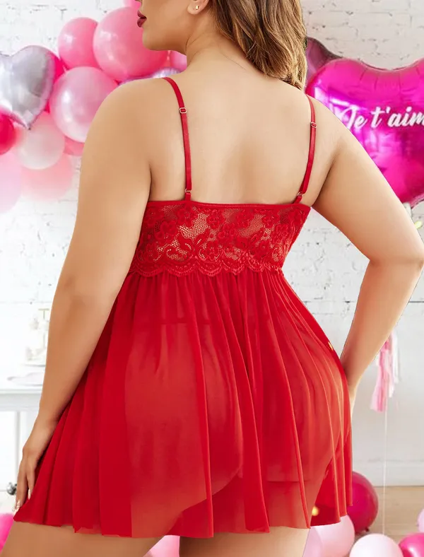 Lingerie_Lace_Babydoll_Womens_Strap_Chemise_Nightgown_V_Neck_Nighty_Mesh_Sleepwear_Side_Slit_Nightdress