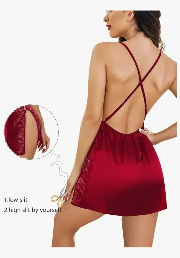 Maroon_Satin_Blend_Self_Design_Babydoll_For_Women