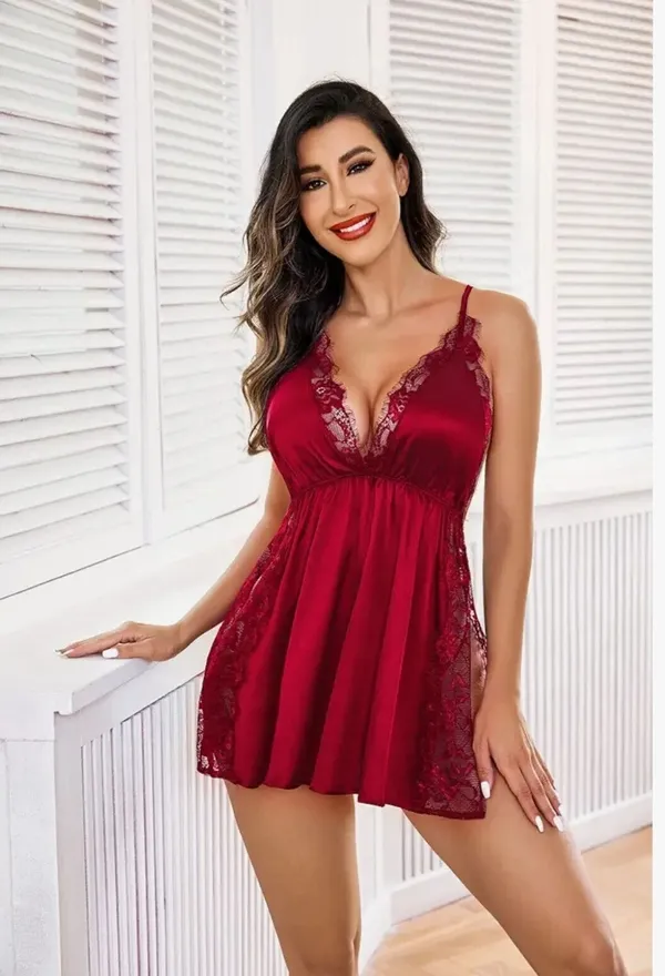 Maroon_Satin_Blend_Self_Design_Babydoll_For_Women