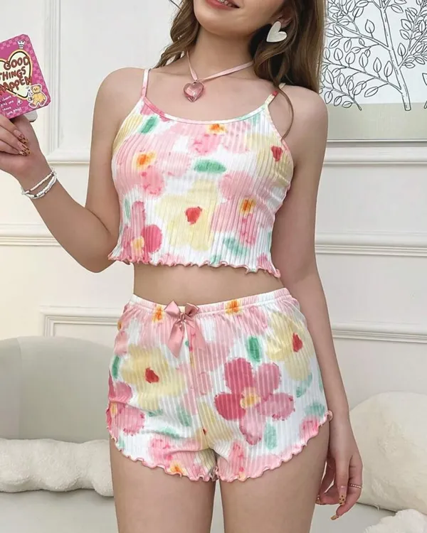 Womens_Pink_Floral_Print_Pajama_Set_�_Cute_2-Piece_Sleepwear_with_Cami_Top_&_Shorts,_Soft_&_Comfortable_Nightwear_|_Lightweight_&_Breathable