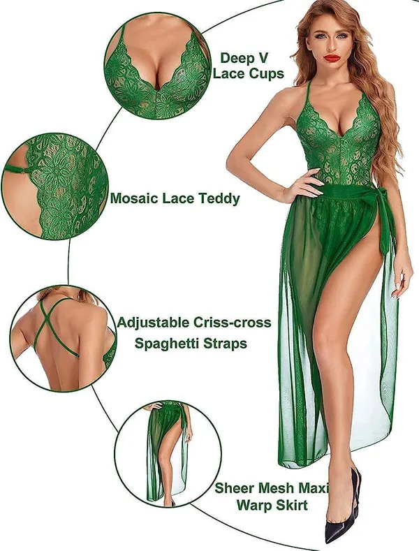 Green_Net_Self_Design_Babydoll_For_Women