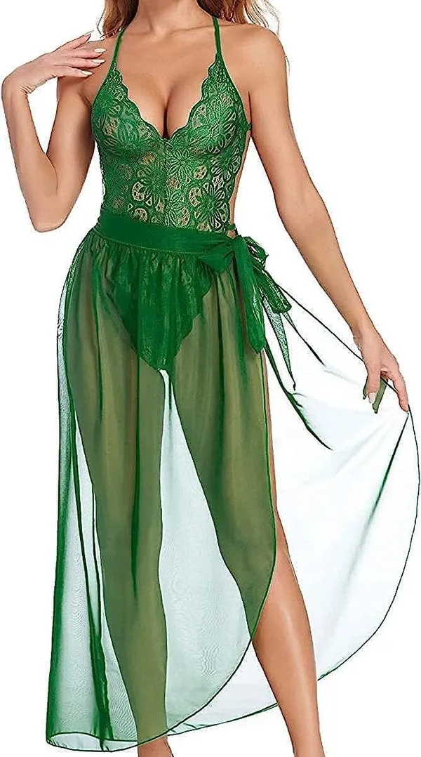 Green_Net_Self_Design_Babydoll_For_Women
