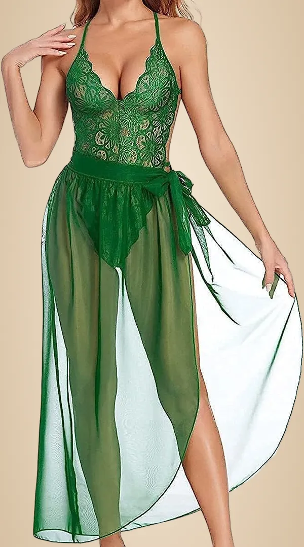 Green_Net_Self_Design_Babydoll_For_Women