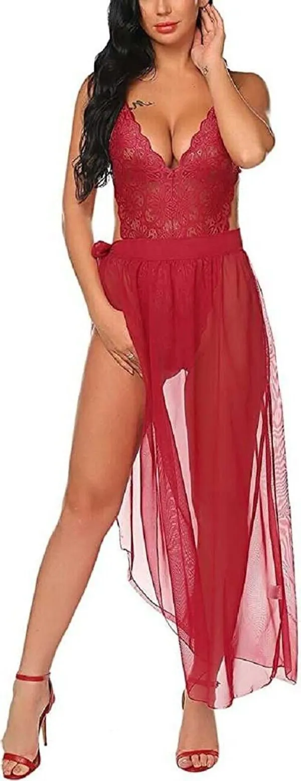 Maroon_Net_Self_Design_Babydoll_For_Women