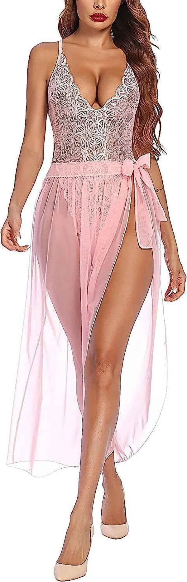 Pink_Net_Self_Design_Babydoll_For_Women