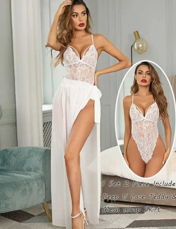 White_Net_Self_Design_Babydoll_For_Women