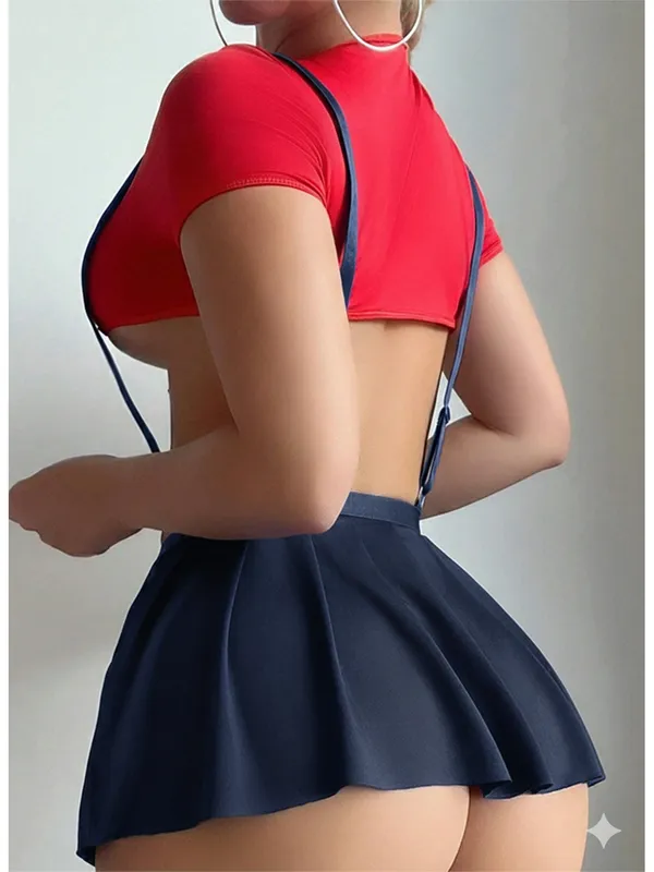 Women's_Sexy_Schoolgirl_Cosplay_Babydoll_-_Red_Crop_Top_&_Navy_Pleated_Suspender_Skirt_-_Cute_Roleplay_Babydoll_Outfit
