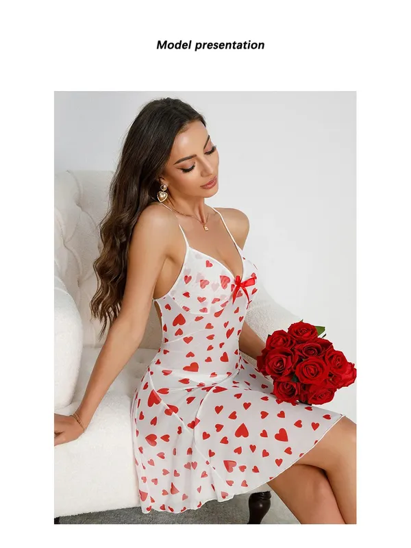 Women�s_Sheer_Heart_Print_Babydoll_Nightwear_Dress_Transparent_Mesh_Mini_Sleepwear_with_Bow