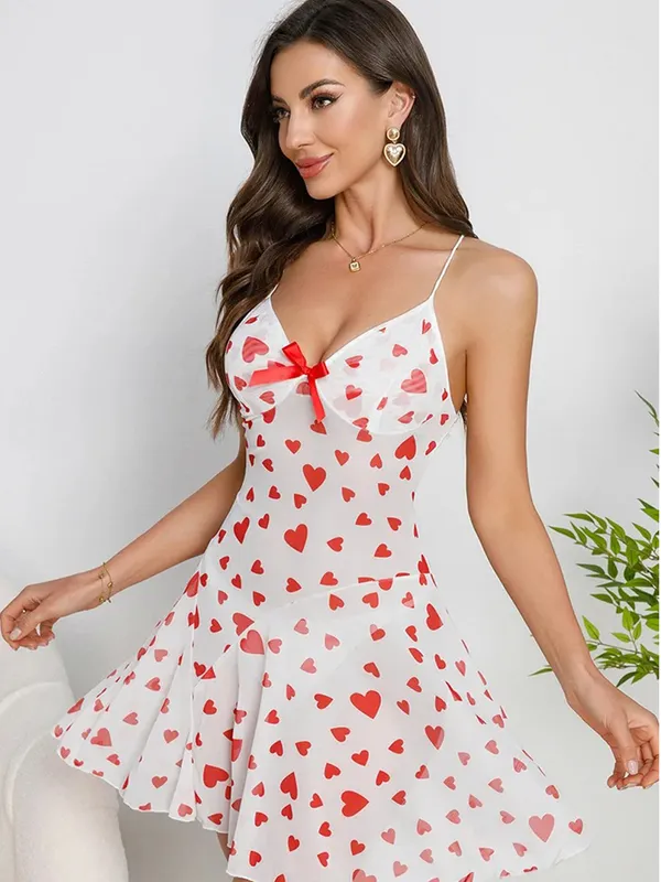 Women�s_Sheer_Heart_Print_Babydoll_Nightwear_Dress_Transparent_Mesh_Mini_Sleepwear_with_Bow