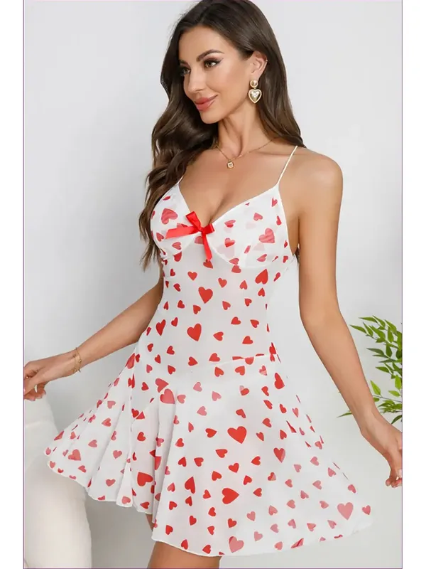 Women�s_Sheer_Heart_Print_Babydoll_Nightwear_Dress_Transparent_Mesh_Mini_Sleepwear_with_Bow