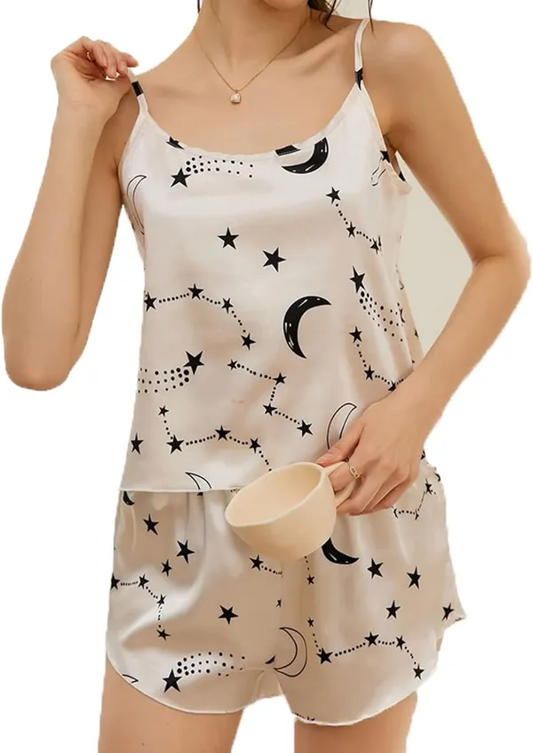 Women's_Celestial_Print_Satin_Slip_Dress,_White_with_Stars_and_Moons_Pattern,_Sleeveless_Nightwear,_Spaghetti_Strap