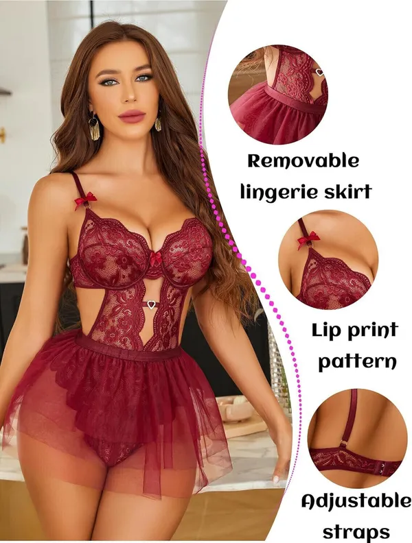 Maroon_Polyester_Self_Design_Babydoll_For_Women