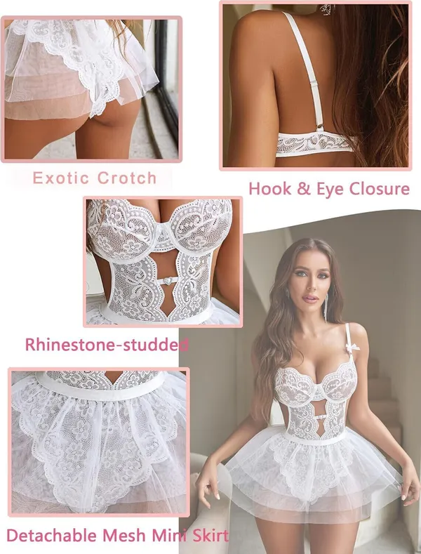 White_Polyester_Self_Design_Babydoll_For_Women