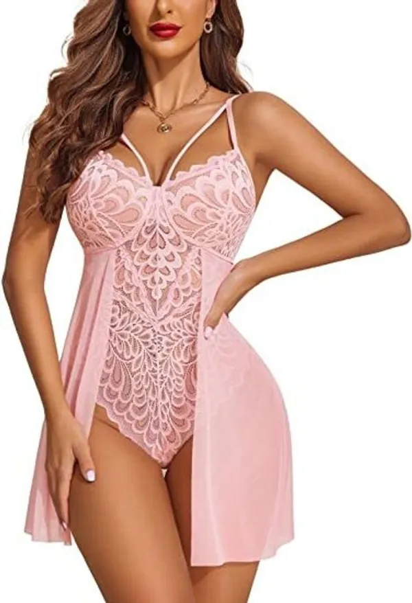 Pink_Net_Self_Design_Babydoll_For_Women