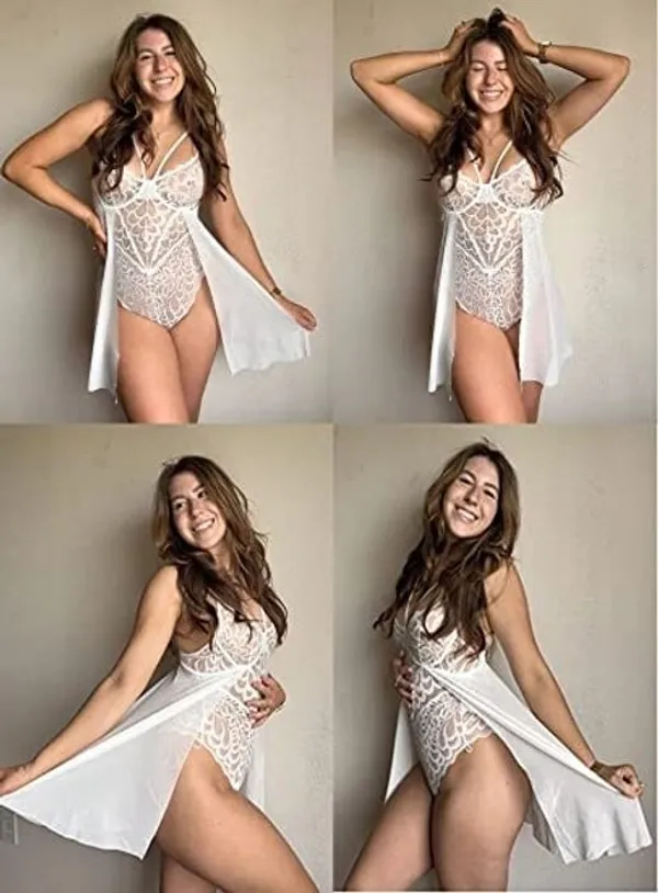 White_Net_Self_Design_Babydoll_For_Women