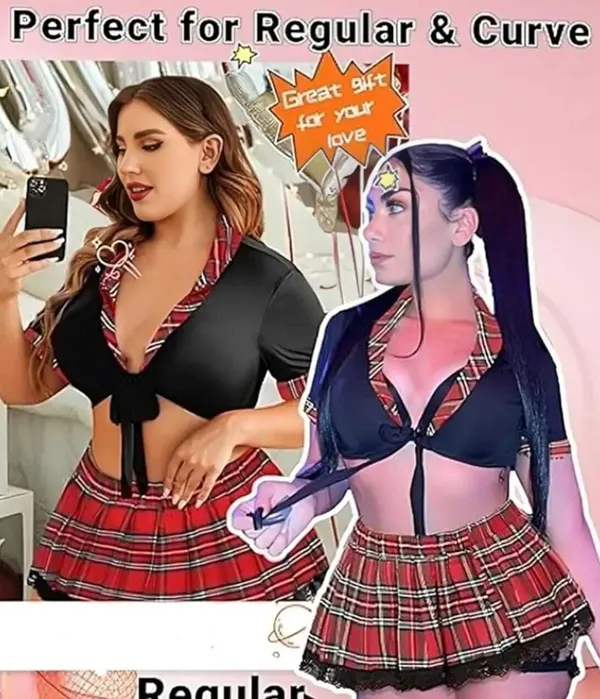 Black_Red_Polyester_Checkered_Babydoll_For_Women