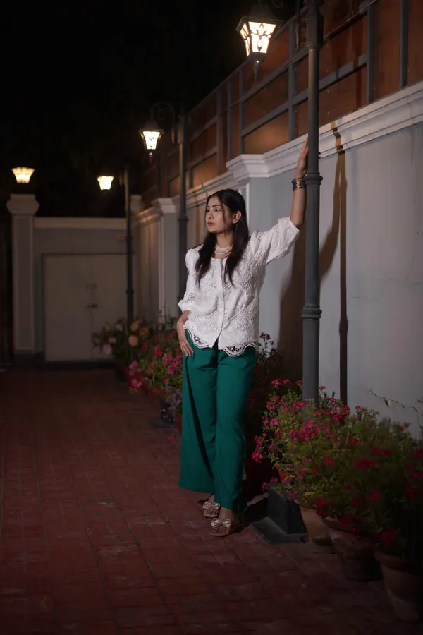 White_&_Emerald_Green_Polyester_Cotton_Co-Ord_Set_For_Women