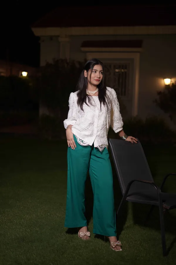 White_&_Emerald_Green_Polyester_Cotton_Co-Ord_Set_For_Women