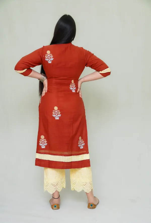 Red_Kota_Doria_Kurta_Set_For_Women