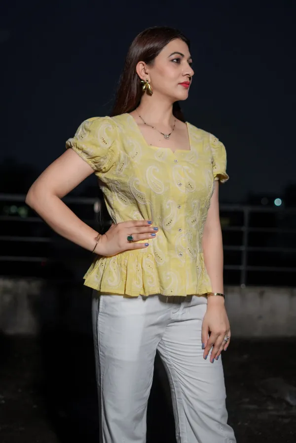 Yellow_&_White_Cotton_Co-Ord_Set_For_Women