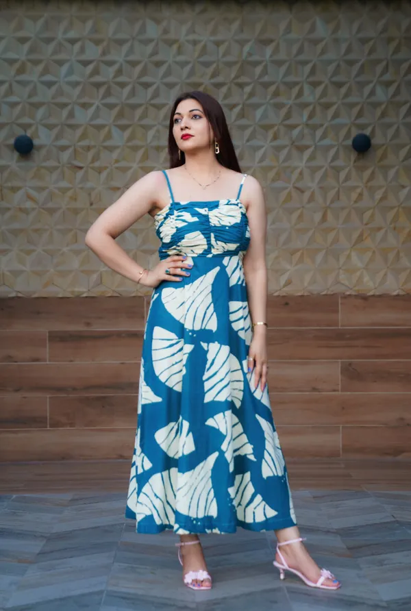 Teal_Blue_Flex_Cotton_Midi_Dress_For_Women
